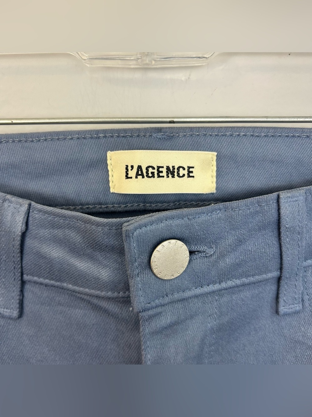 L'agence Ruth Coated Blue Mist Wax Straight Leg Flare Ankle High Rise Jeans 25 - Picture 4 of 11